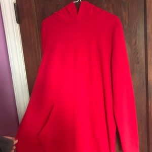red hooded long sleeve tunic